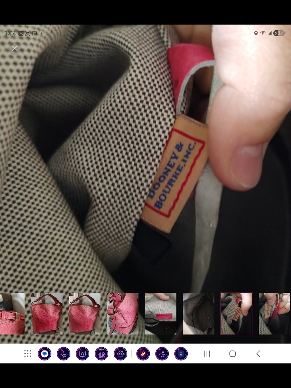 Dooney & Bourke Pink Ostrich-Textured Leather Bag - Picture 6 of 12